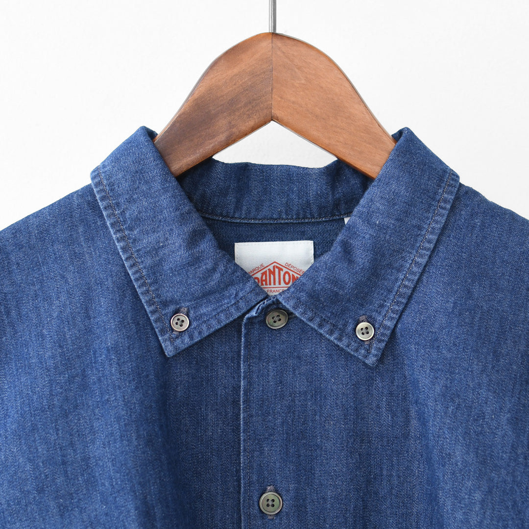 DANTON [ダントン] B.D. SHORT SHIRT S/S [DT-B0443DUG] B.D.ショートシャツ ショートスリーブ・デニムシャツ・ライトデニムシャツ・ダンガリーシャツ・ボタンダウンシャツ・半袖シャツ・ゆったりシルエット・LADY'S [2026SS]
