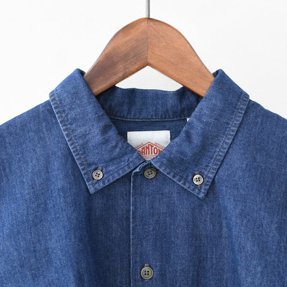 DANTON [ダントン] B.D. SHORT SHIRT S/S [DT-B0443DUG] B.D.ショートシャツ ショートスリーブ・デニムシャツ・ライトデニムシャツ・ダンガリーシャツ・ボタンダウンシャツ・半袖シャツ・ゆったりシルエット・LADY'S [2026SS]