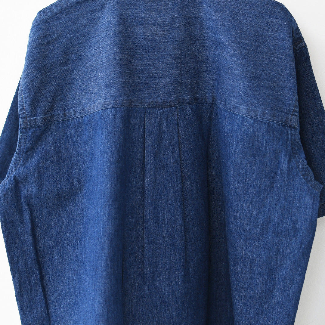 DANTON [ダントン] B.D. SHORT SHIRT S/S [DT-B0443DUG] B.D.ショートシャツ ショートスリーブ・デニムシャツ・ライトデニムシャツ・ダンガリーシャツ・ボタンダウンシャツ・半袖シャツ・ゆったりシルエット・LADY'S [2026SS]