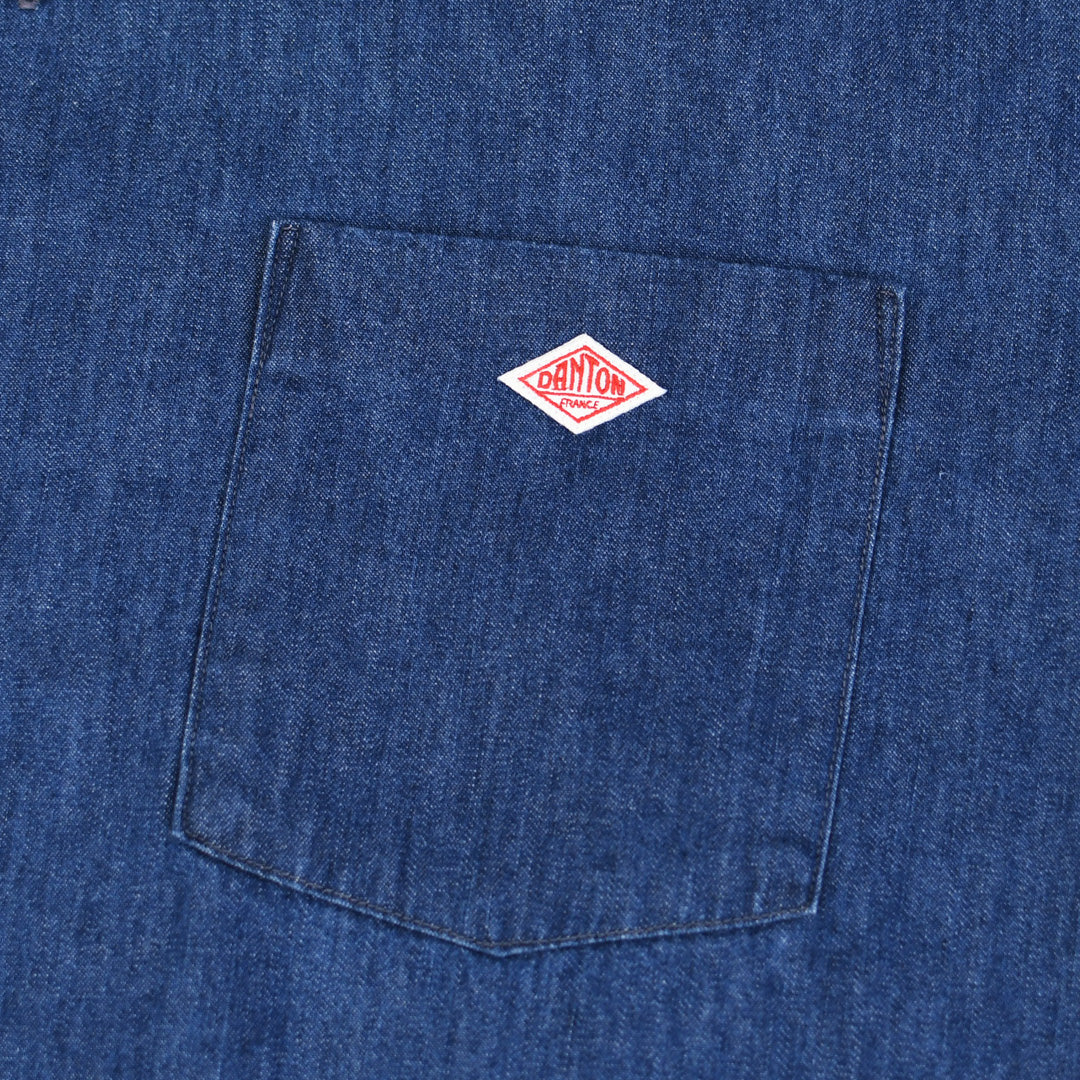 DANTON [ダントン] B.D. SHORT SHIRT S/S [DT-B0443DUG] B.D.ショートシャツ ショートスリーブ・デニムシャツ・ライトデニムシャツ・ダンガリーシャツ・ボタンダウンシャツ・半袖シャツ・ゆったりシルエット・LADY'S [2026SS]