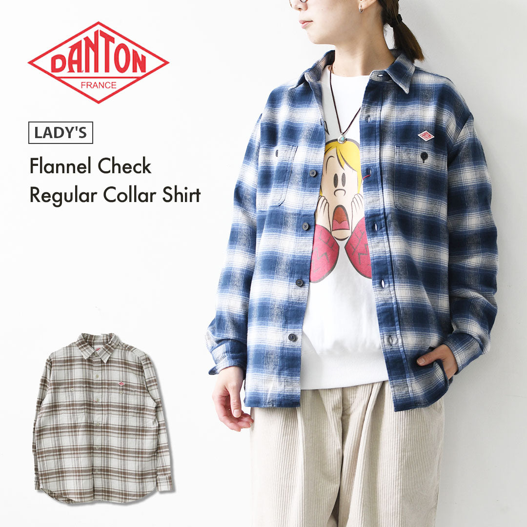 DANTON [ダントン] W Flannel Check Regular Collar Shirt [DT-B0476BNL] フランネルチェックレギュラーカラーシャツ・チェックシャツ・レギュラーカラーシャツ・フランネル素材・長袖・LADY'S [2026AW]