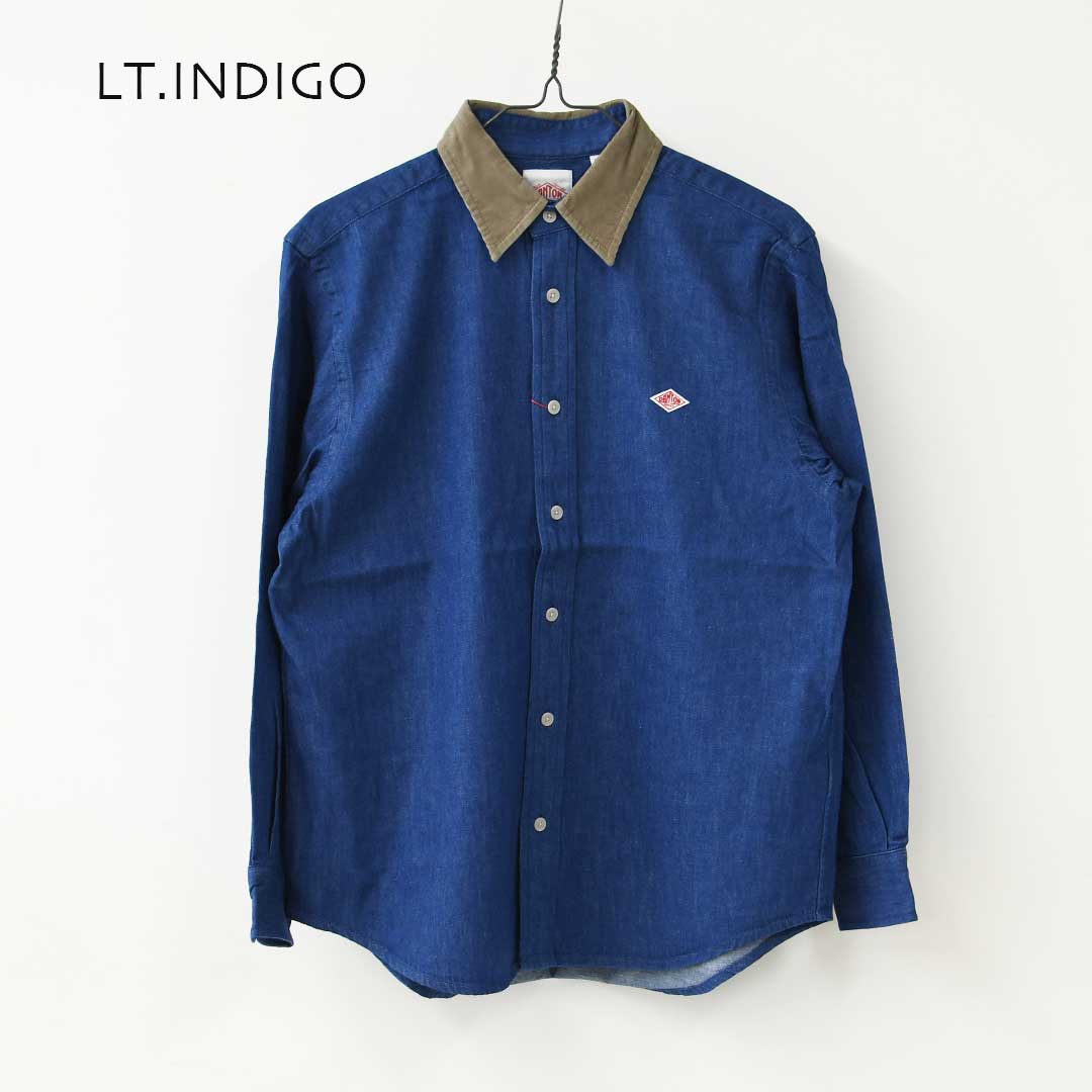 DANTON [ダントン] W Denim Corduroy Collar Shirt [DT-B0489SDM] デニムコーデュロイカラーシャツ・デニムシャツ・レギュラーカラーシャツ・コーデュロイ襟・長袖・ライトデニム・LADY'S [2026AW]