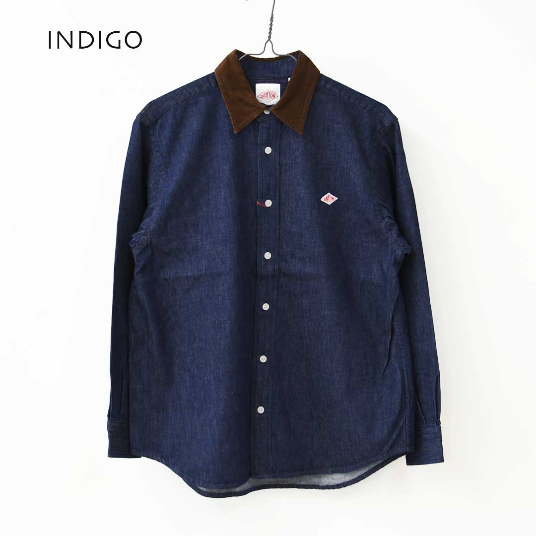 DANTON [ダントン] W Denim Corduroy Collar Shirt [DT-B0489SDM] デニムコーデュロイカラーシャツ・デニムシャツ・レギュラーカラーシャツ・コーデュロイ襟・長袖・ライトデニム・LADY'S [2026AW]