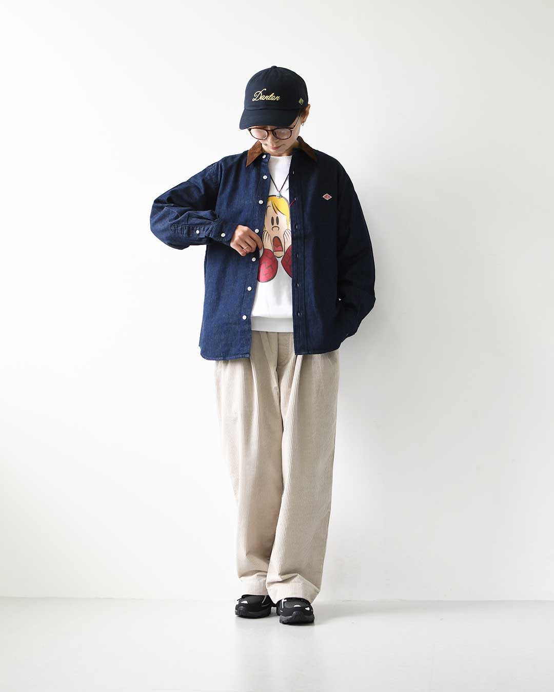 DANTON [ダントン] W Denim Corduroy Collar Shirt [DT-B0489SDM] デニムコーデュロイカラーシャツ・デニムシャツ・レギュラーカラーシャツ・コーデュロイ襟・長袖・ライトデニム・LADY'S [2026AW]