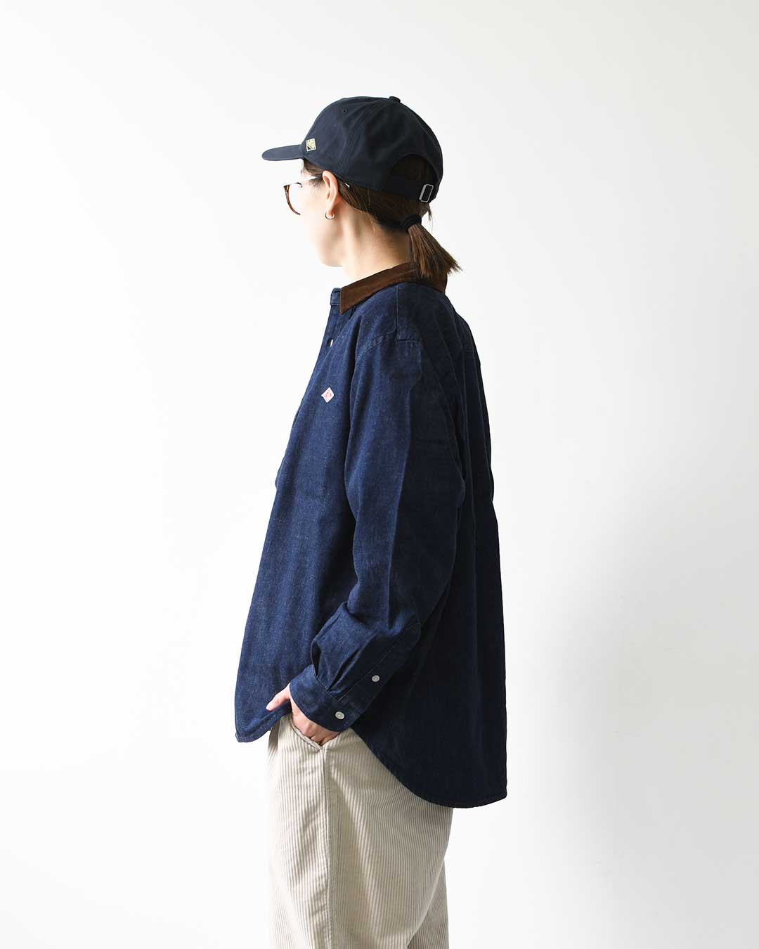 DANTON [ダントン] W Denim Corduroy Collar Shirt [DT-B0489SDM] デニムコーデュロイカラーシャツ・デニムシャツ・レギュラーカラーシャツ・コーデュロイ襟・長袖・ライトデニム・LADY'S [2026AW]