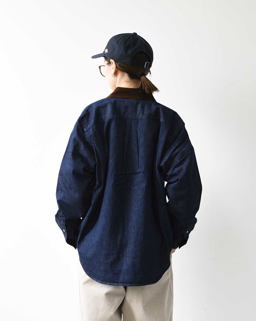 DANTON [ダントン] W Denim Corduroy Collar Shirt [DT-B0489SDM] デニムコーデュロイカラーシャツ・デニムシャツ・レギュラーカラーシャツ・コーデュロイ襟・長袖・ライトデニム・LADY'S [2026AW]