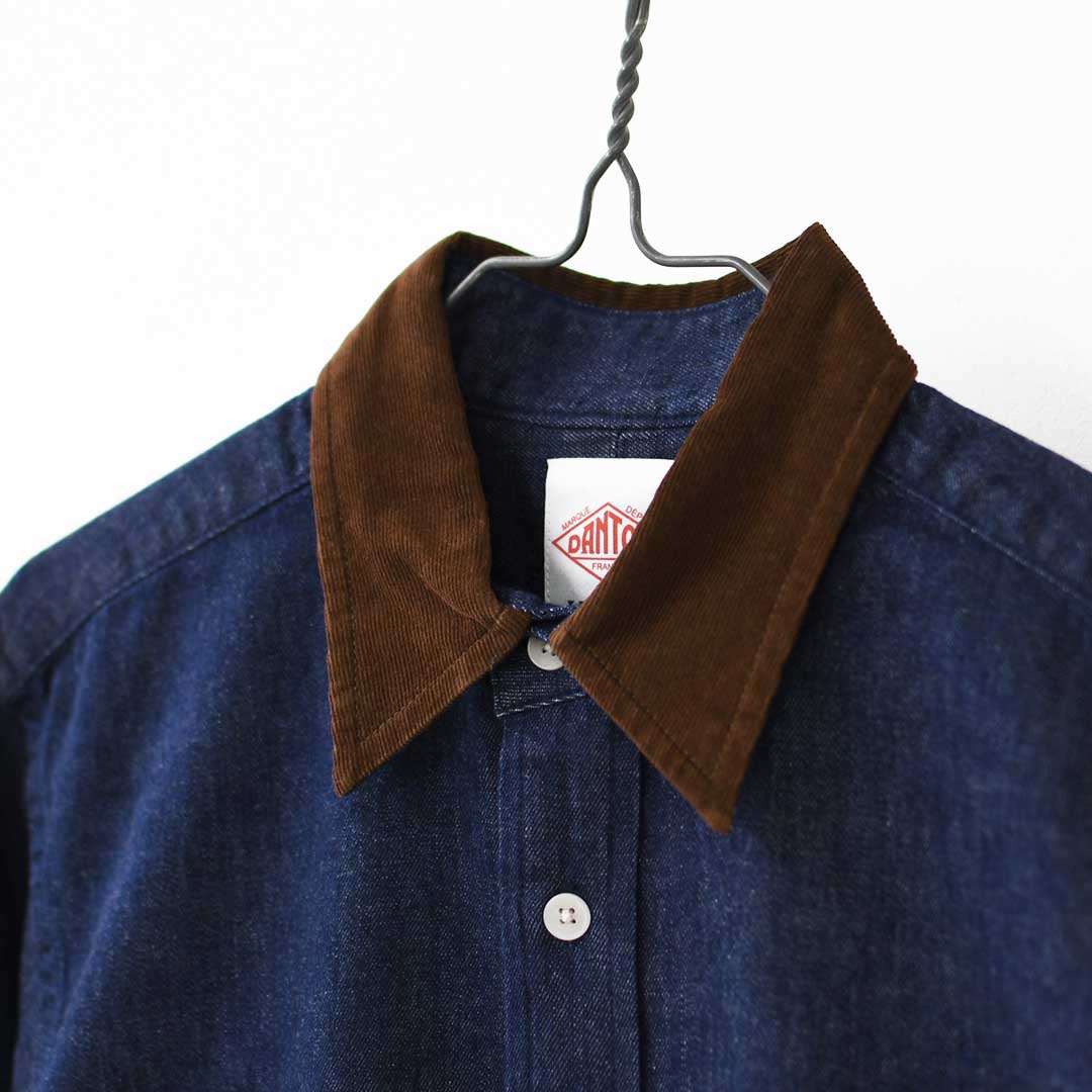 DANTON [ダントン] W Denim Corduroy Collar Shirt [DT-B0489SDM] デニムコーデュロイカラーシャツ・デニムシャツ・レギュラーカラーシャツ・コーデュロイ襟・長袖・ライトデニム・LADY'S [2026AW]