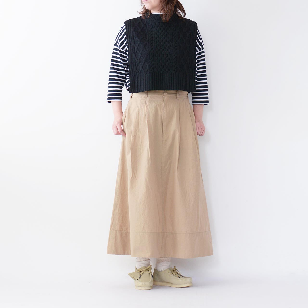 DANTON [ダントン] W N/C TUSSER DOUBLE PLEATED SKIRT [DT-F0049NCT] N/Cタッサーダブルプリーテッドスカート [2024SS]