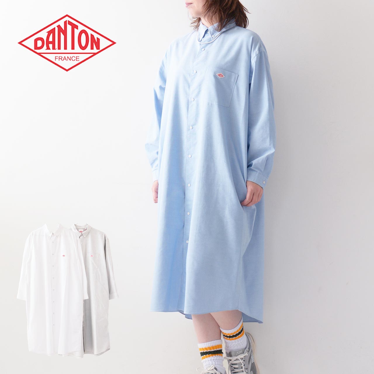 DANTON [ダントン] W COOLMAX OXFORD B.D SHIRT DRESS-SOLID- [DT-G0049CMX-S] クールマックスボタンダウンシャツドレス [2024SS]