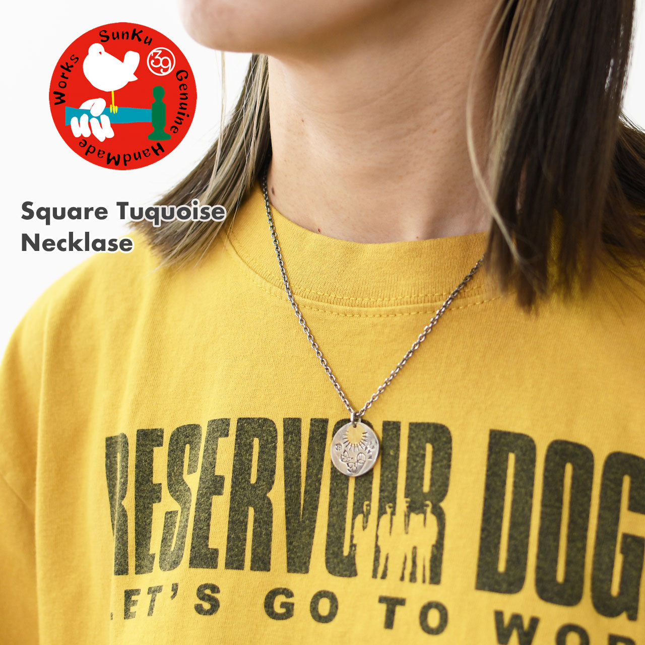 Sunku 39 [サンク] Square Tuquoise Necklase [SK-017] ラブ＆ピースプレートネックレス [2025SS]