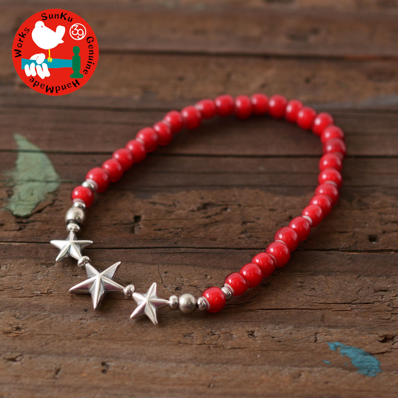 Sunku 39 [サンク] Star Beads Bracelet White Hearts Beads -RED- [SK-139-RED] スタービーズブレスレット[2022SS]