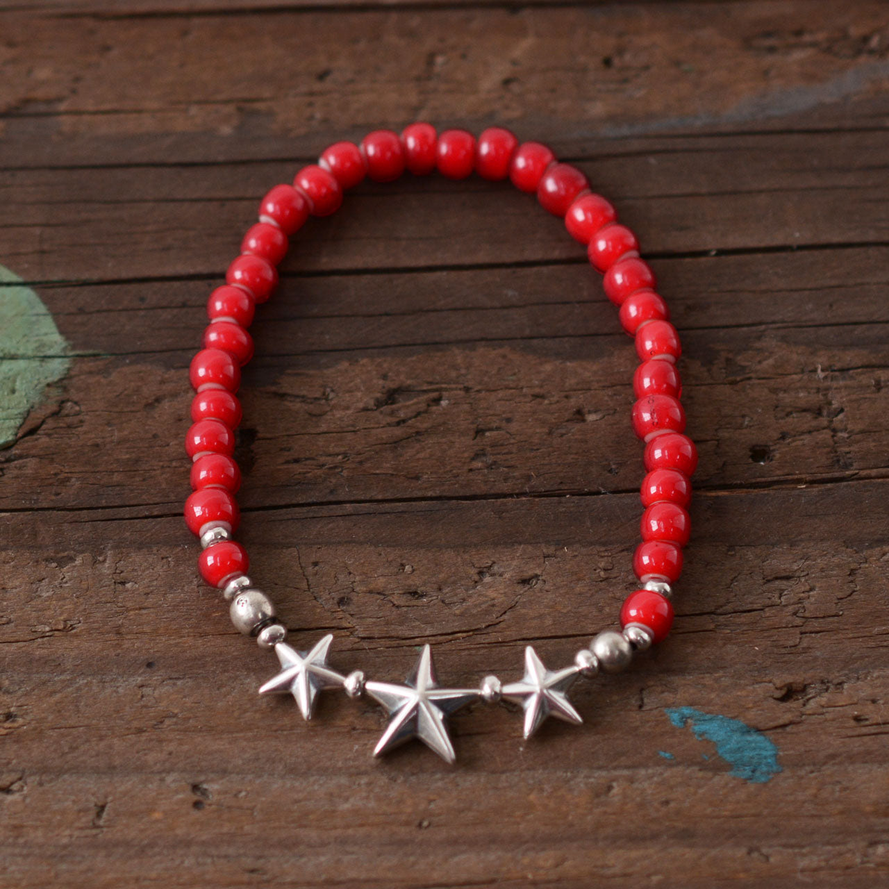 Sunku 39 [サンク] Star Beads Bracelet White Hearts Beads -RED- [SK-139-RED] スタービーズブレスレット[2022SS]