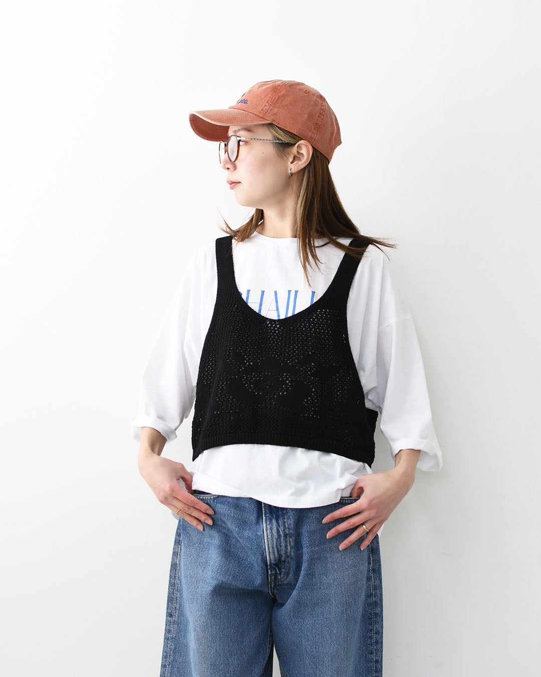 MidiUmi [ミディウミ] 2way needle work vest [1-720102] 2wayニードルワークベスト・ニット・綿ニット・ショート丈・LADY'S [2026SS]