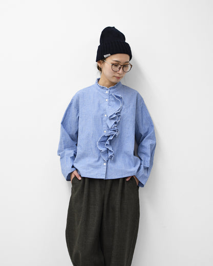 MidiUmi [ミディウミ] dungarees ruffle shirt [1-730081]  ダンガリーズラッフルシャツ・LADY'S[2026ss]