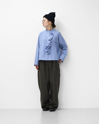 MidiUmi [ミディウミ] dungarees ruffle shirt [1-730081]  ダンガリーズラッフルシャツ・LADY'S[2026ss]
