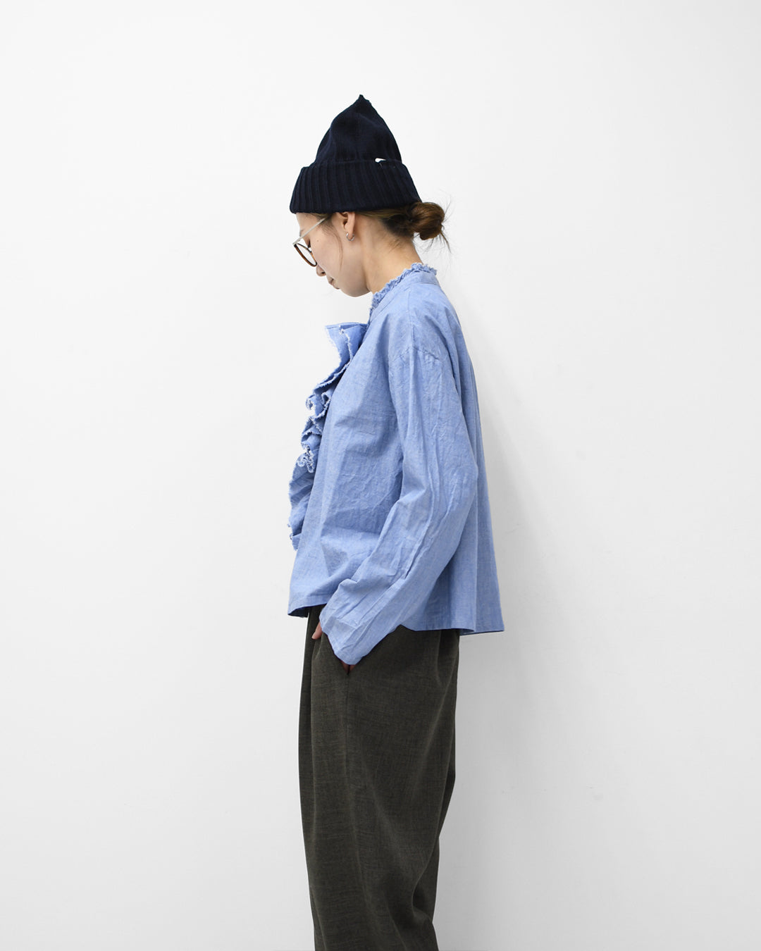 MidiUmi [ミディウミ] dungarees ruffle shirt [1-730081]  ダンガリーズラッフルシャツ・LADY'S[2026ss]