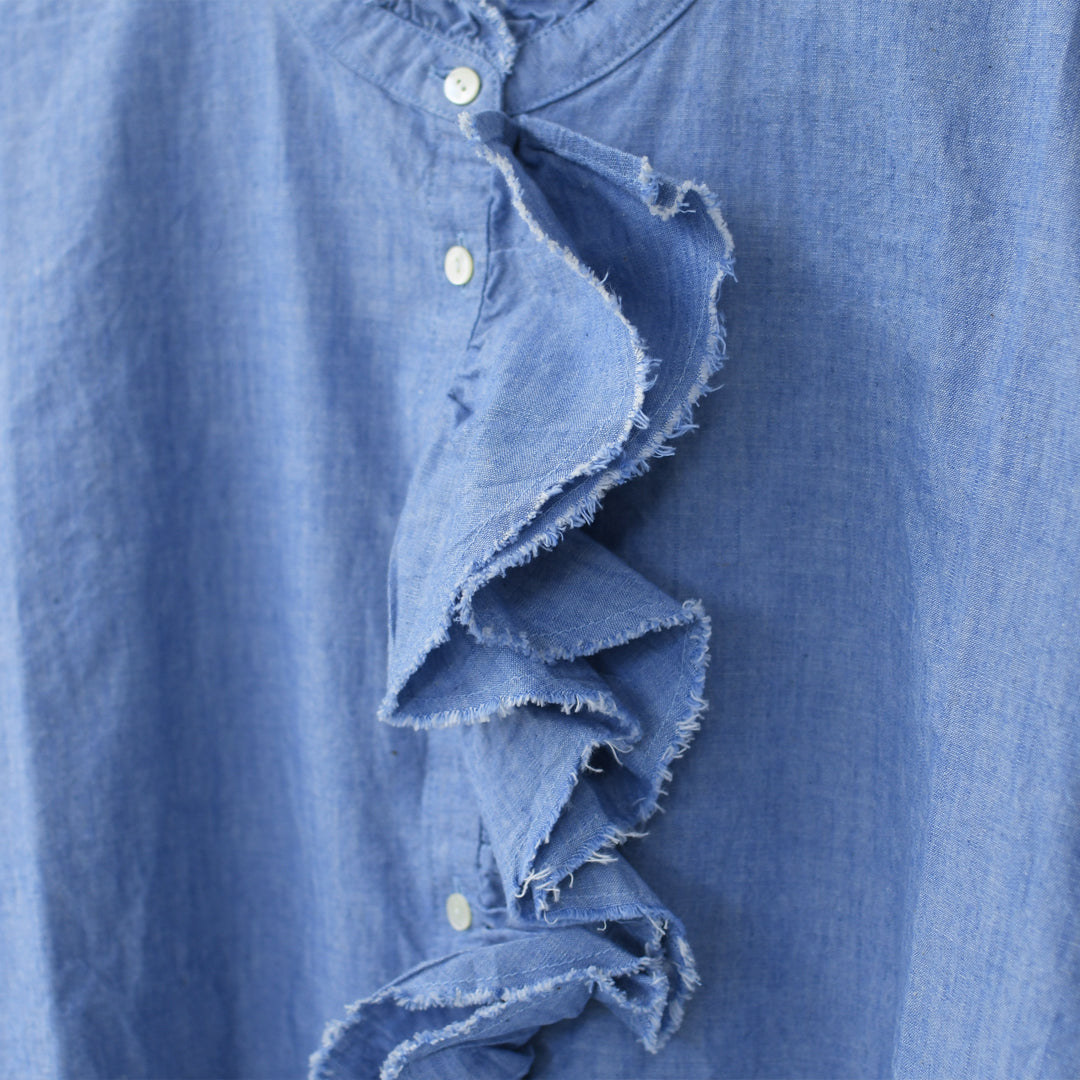 MidiUmi [ミディウミ] dungarees ruffle shirt [1-730081]  ダンガリーズラッフルシャツ・LADY'S[2026ss]