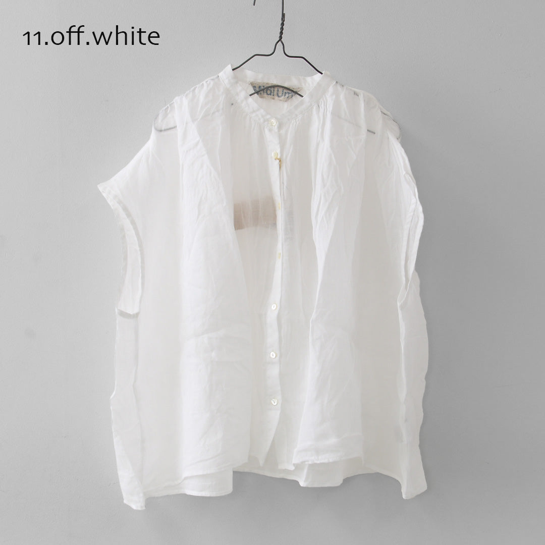 MidiUmi [ミディウミ] ramie gather N/S shirt  [2-730179] ラミーギャザーノースリーブシャツ・フレンチスリーブシャツ・透け感・ワイドシルエット・ノースリーブ・無地・シンプル・カジュアル・きれいめ・LADY'S [2026SS]