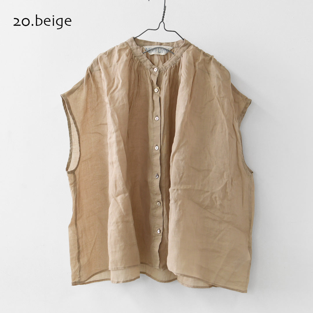 MidiUmi [ミディウミ] ramie gather N/S shirt  [2-730179] ラミーギャザーノースリーブシャツ・フレンチスリーブシャツ・透け感・ワイドシルエット・ノースリーブ・無地・シンプル・カジュアル・きれいめ・LADY'S [2026SS]