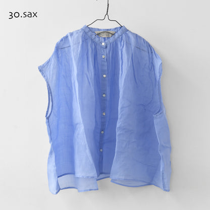 MidiUmi [ミディウミ] ramie gather N/S shirt  [2-730179] ラミーギャザーノースリーブシャツ・フレンチスリーブシャツ・透け感・ワイドシルエット・ノースリーブ・無地・シンプル・カジュアル・きれいめ・LADY'S [2026SS]