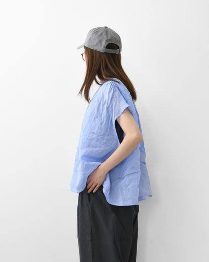 MidiUmi [ミディウミ] ramie gather N/S shirt  [2-730179] ラミーギャザーノースリーブシャツ・フレンチスリーブシャツ・透け感・ワイドシルエット・ノースリーブ・無地・シンプル・カジュアル・きれいめ・LADY'S [2026SS]