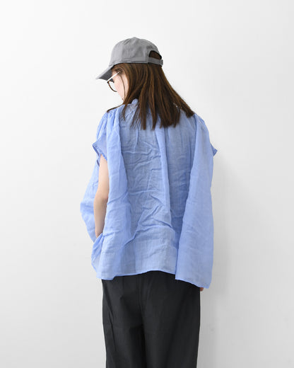 MidiUmi [ミディウミ] ramie gather N/S shirt  [2-730179] ラミーギャザーノースリーブシャツ・フレンチスリーブシャツ・透け感・ワイドシルエット・ノースリーブ・無地・シンプル・カジュアル・きれいめ・LADY'S [2026SS]