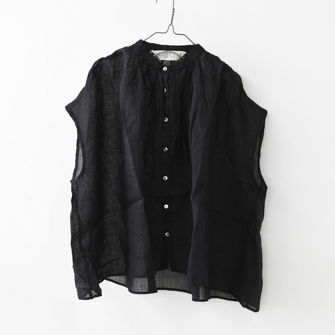 MidiUmi [ミディウミ] ramie gather N/S shirt  [2-730179] ラミーギャザーノースリーブシャツ・フレンチスリーブシャツ・透け感・ワイドシルエット・ノースリーブ・無地・シンプル・カジュアル・きれいめ・LADY'S [2026SS]
