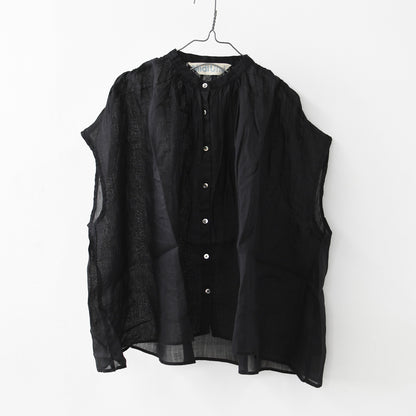 MidiUmi [ミディウミ] ramie gather N/S shirt  [2-730179] ラミーギャザーノースリーブシャツ・フレンチスリーブシャツ・透け感・ワイドシルエット・ノースリーブ・無地・シンプル・カジュアル・きれいめ・LADY'S [2026SS]