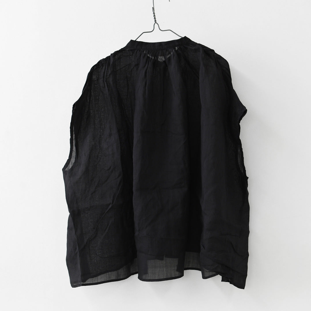 MidiUmi [ミディウミ] ramie gather N/S shirt  [2-730179] ラミーギャザーノースリーブシャツ・フレンチスリーブシャツ・透け感・ワイドシルエット・ノースリーブ・無地・シンプル・カジュアル・きれいめ・LADY'S [2026SS]