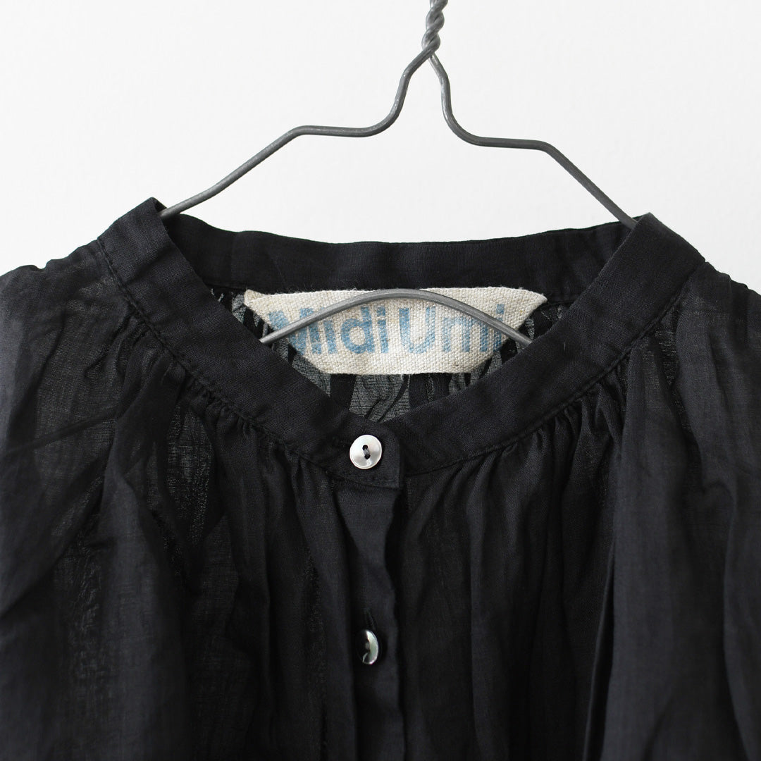 MidiUmi [ミディウミ] ramie gather N/S shirt  [2-730179] ラミーギャザーノースリーブシャツ・フレンチスリーブシャツ・透け感・ワイドシルエット・ノースリーブ・無地・シンプル・カジュアル・きれいめ・LADY'S [2026SS]
