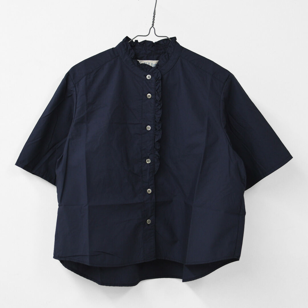 MidiUmi [ミディウミ] h/s front half frill shirt  [2-730183] ハーフスリーブフロントハーフフリルシャツ・半袖シャツ・ハーフスリーブデザイン・フリルシャツ・無地・シンプル・カジュアル・きれいめ・LADY'S [2026SS]