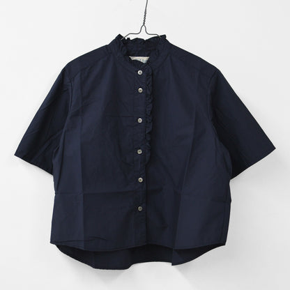 MidiUmi [ミディウミ] h/s front half frill shirt  [2-730183] ハーフスリーブフロントハーフフリルシャツ・半袖シャツ・ハーフスリーブデザイン・フリルシャツ・無地・シンプル・カジュアル・きれいめ・LADY'S [2026SS]