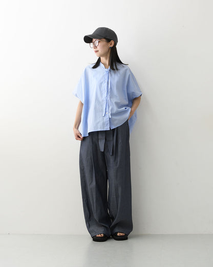MIDIUMI [ミディウミ] BOW-TIE WIDE SHIRT  [2-730184] ボウタイ ワイドシャツ・半袖シャツ・ワイドシャツ・オーバーサイズシャツ・無地・シンプル・リラックスシルエット・LADY'S [2026SS]