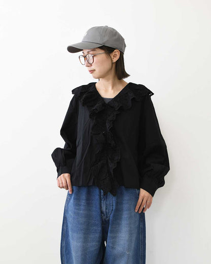 MidiUmi [ミディウミ] front raffle shirt [2-730232] フロントラッフルシャツ・シャツ・フリル・ワイドシルエット・無地・シンプル・LADY'S [2026AW]
