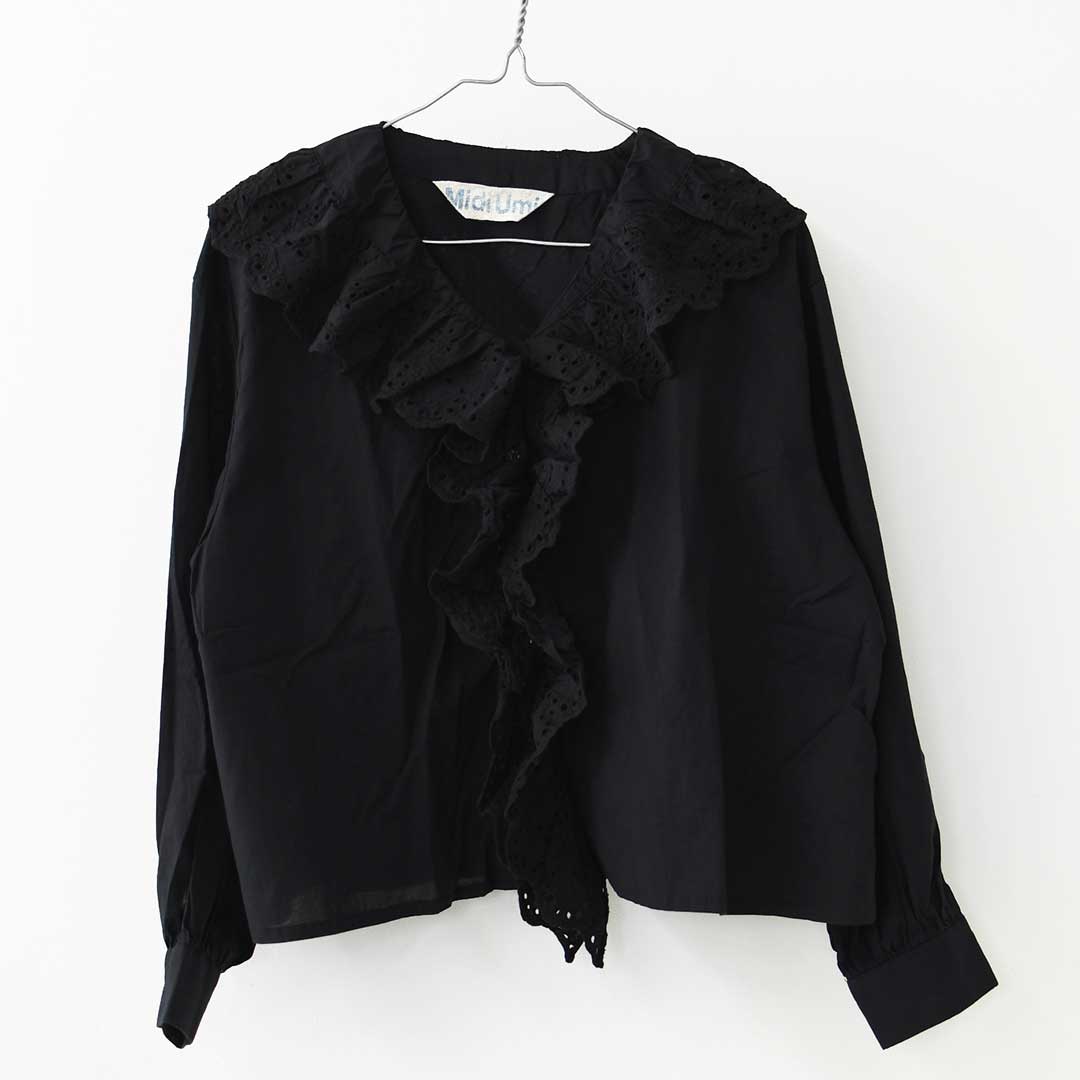 MidiUmi [ミディウミ] front raffle shirt [2-730232] フロントラッフルシャツ・シャツ・フリル・ワイドシルエット・無地・シンプル・LADY'S [2026AW]