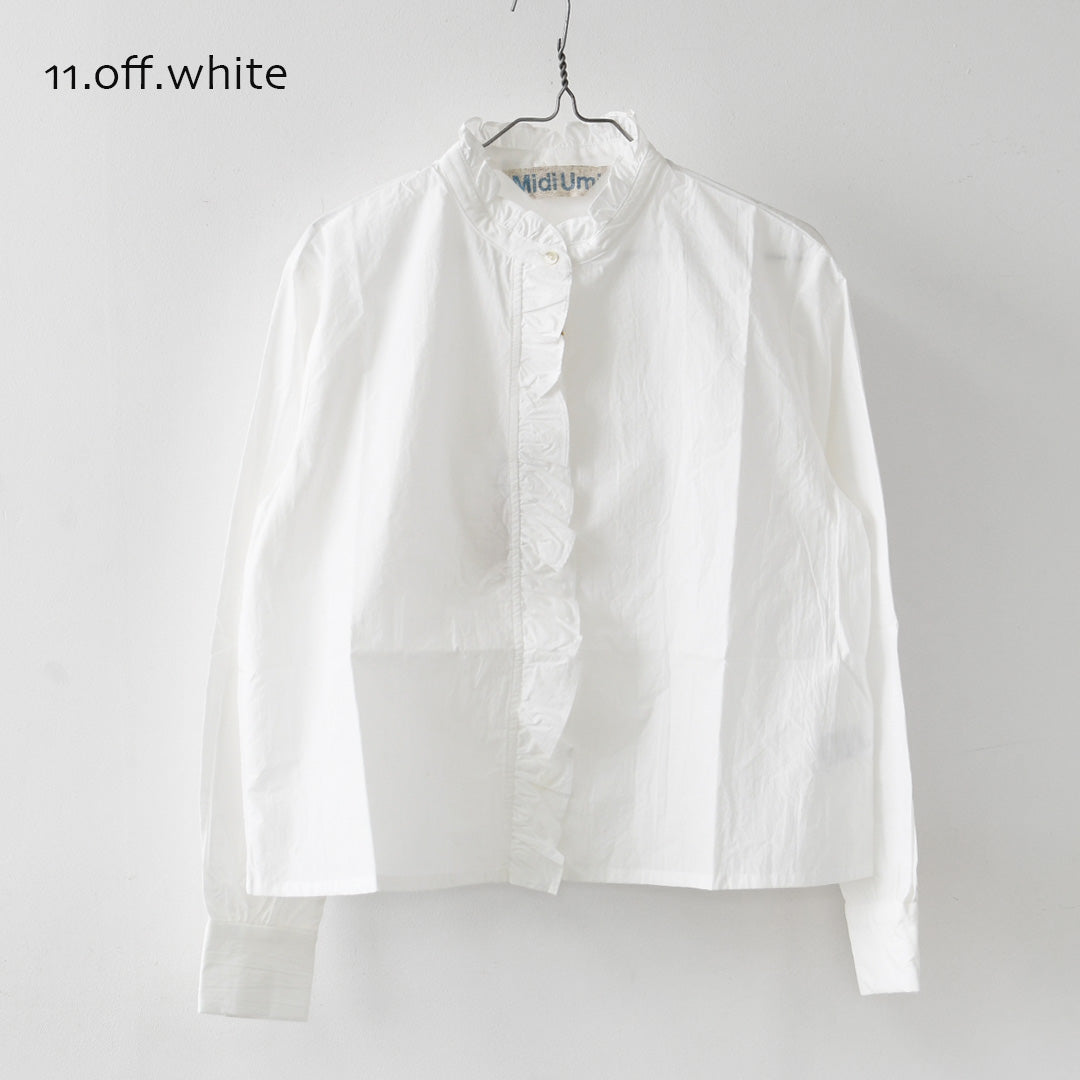 MidiUmi [ミディウミ] frill short shirt [3-730296] フリルショートシャツ・ヴィンテージライク・バンドカラー・無地・シンプル・LADY'S [2026AW]