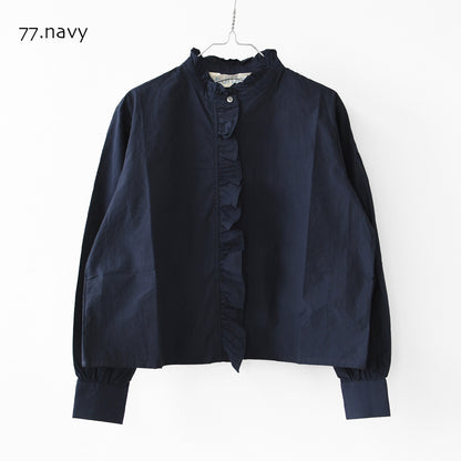 MidiUmi [ミディウミ] frill short shirt [3-730296] フリルショートシャツ・ヴィンテージライク・バンドカラー・無地・シンプル・LADY'S [2026AW]