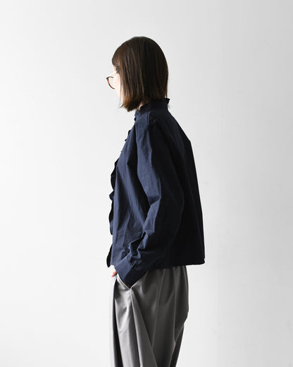MidiUmi [ミディウミ] frill short shirt [3-730296] フリルショートシャツ・ヴィンテージライク・バンドカラー・無地・シンプル・LADY'S [2026AW]