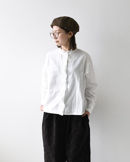 MidiUmi [ミディウミ] frill short shirt [3-730296] フリルショートシャツ・ヴィンテージライク・バンドカラー・無地・シンプル・LADY'S [2026AW]