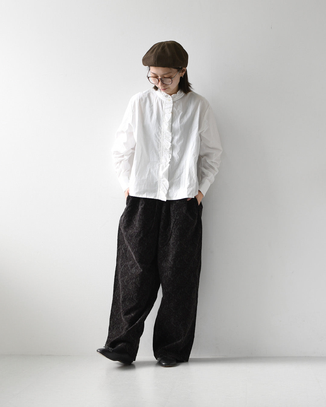 MidiUmi [ミディウミ] frill short shirt [3-730296] フリルショートシャツ・ヴィンテージライク・バンドカラー・無地・シンプル・LADY'S [2026AW]