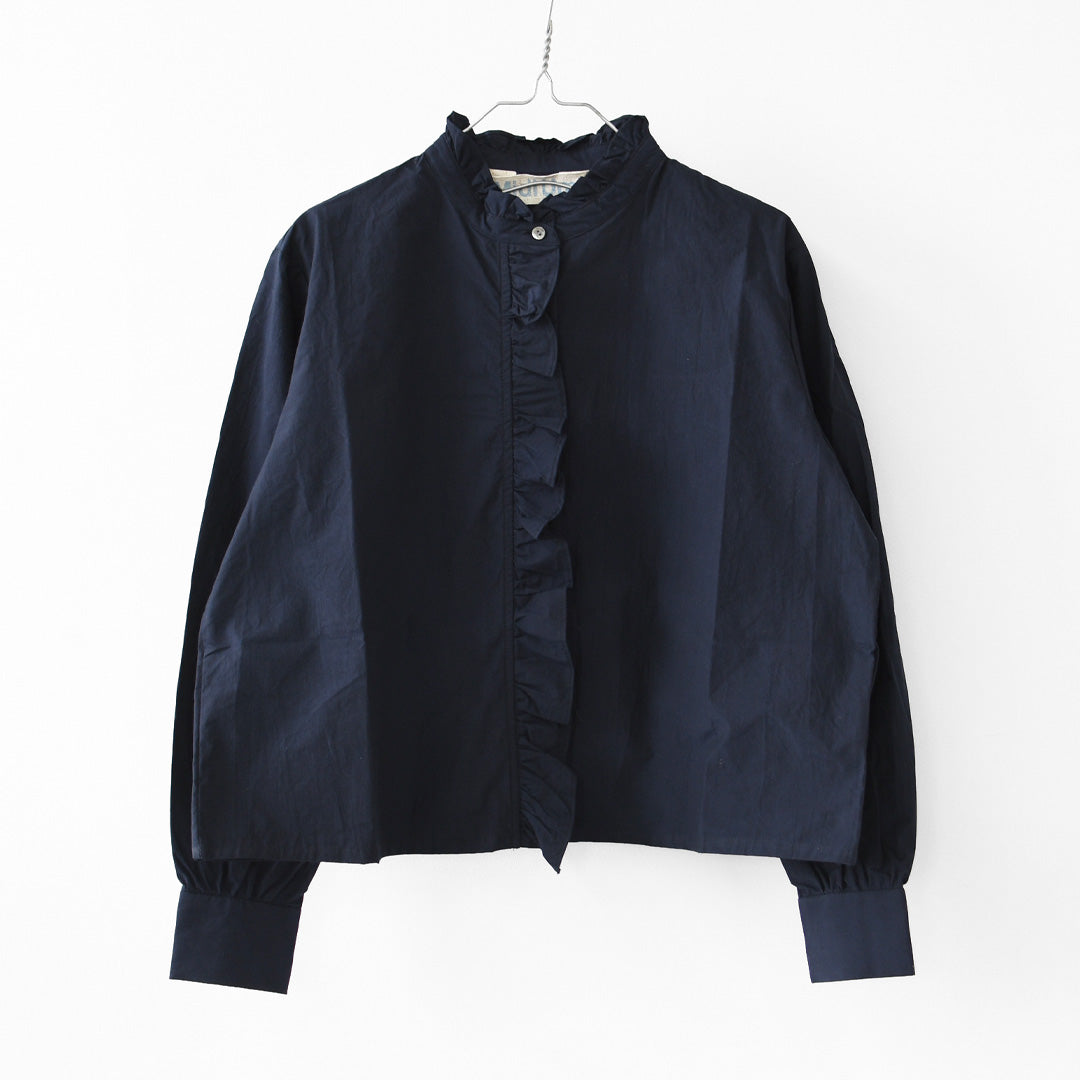 MidiUmi [ミディウミ] frill short shirt [3-730296] フリルショートシャツ・ヴィンテージライク・バンドカラー・無地・シンプル・LADY'S [2026AW]