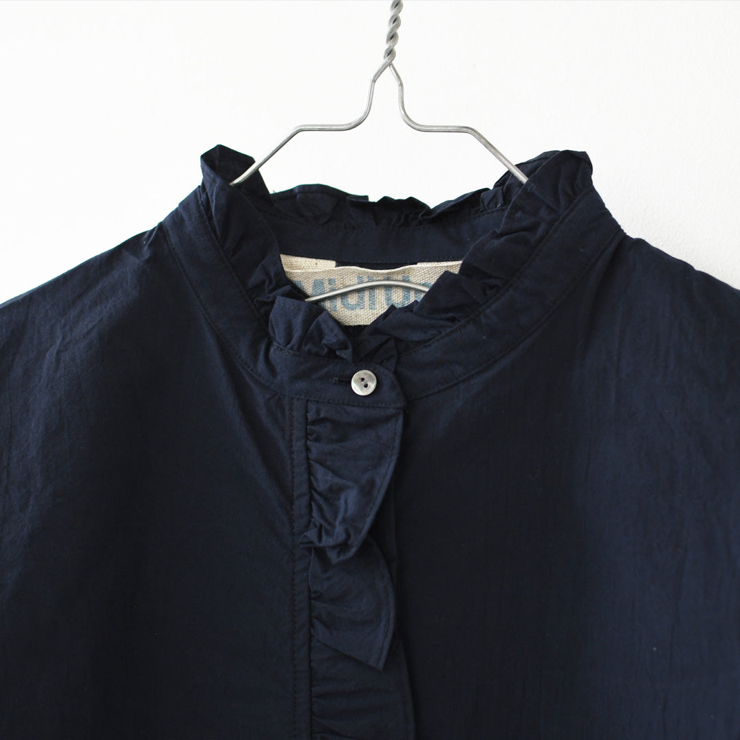 MidiUmi [ミディウミ] frill short shirt [3-730296] フリルショートシャツ・ヴィンテージライク・バンドカラー・無地・シンプル・LADY'S [2026AW]