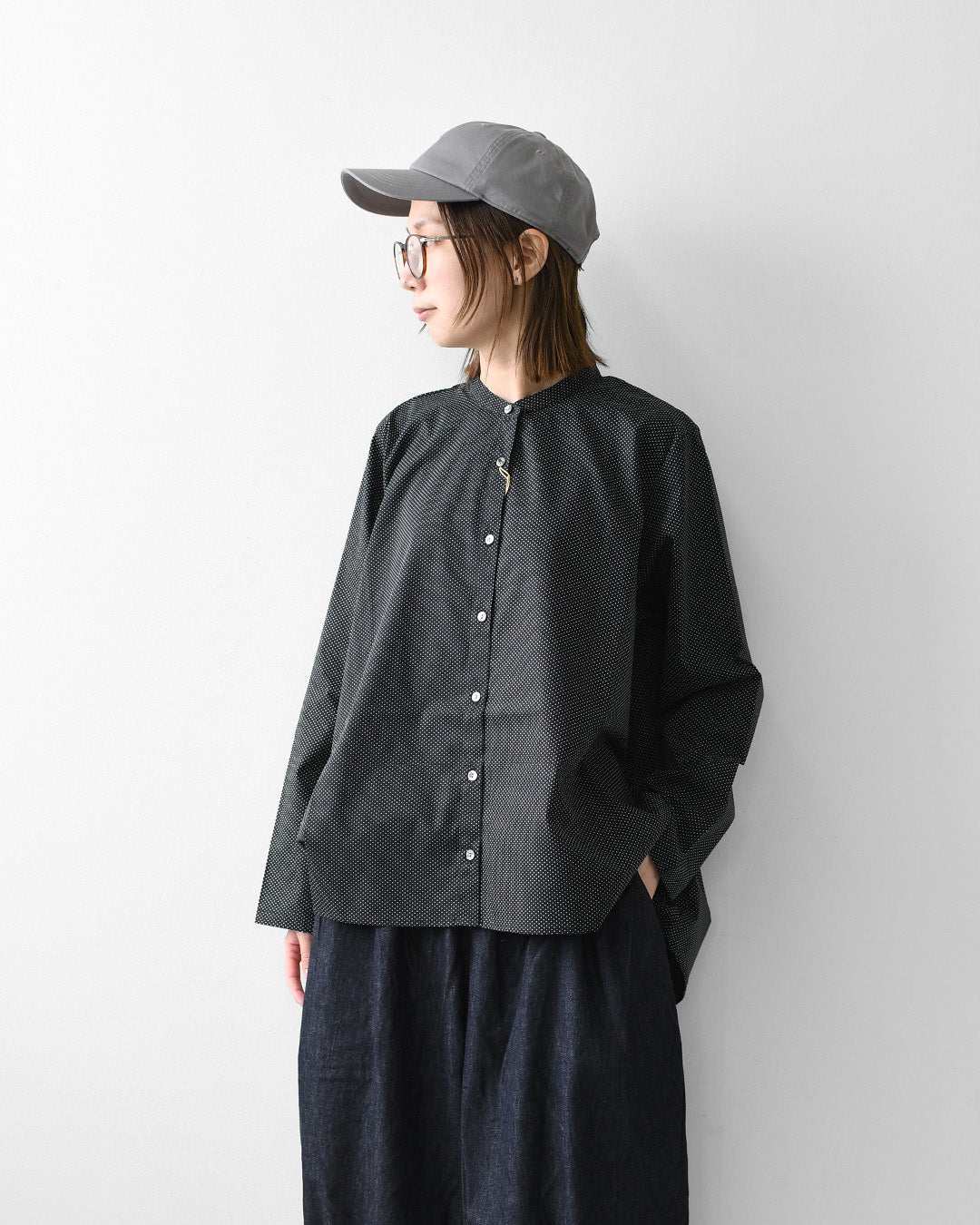 MidiUmi [ミディウミ] dot shirt [3-73972863] ドット シャツ・ドット柄・Aライン・ワイドサイズ・バンドカラー・LADY'S [2026AW]