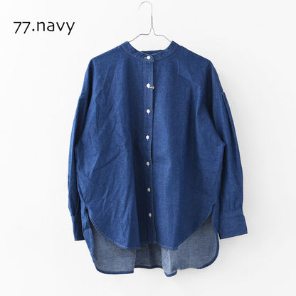 MidiUmi [ミディウミ]  tuck sleeve denim shirt  [3-739959] タックスリーブデニムシャツ・コットンシャツ・長袖・無地・ストーンウォッシュ・バンドカラー・カジュアル・LADY'S [2025AW]