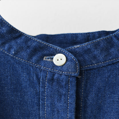 MidiUmi [ミディウミ]  tuck sleeve denim shirt  [3-739959] タックスリーブデニムシャツ・コットンシャツ・長袖・無地・ストーンウォッシュ・バンドカラー・カジュアル・LADY'S [2025AW]