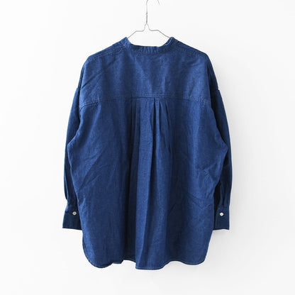 MidiUmi [ミディウミ]  tuck sleeve denim shirt  [3-739959] タックスリーブデニムシャツ・コットンシャツ・長袖・無地・ストーンウォッシュ・バンドカラー・カジュアル・LADY'S [2025AW]
