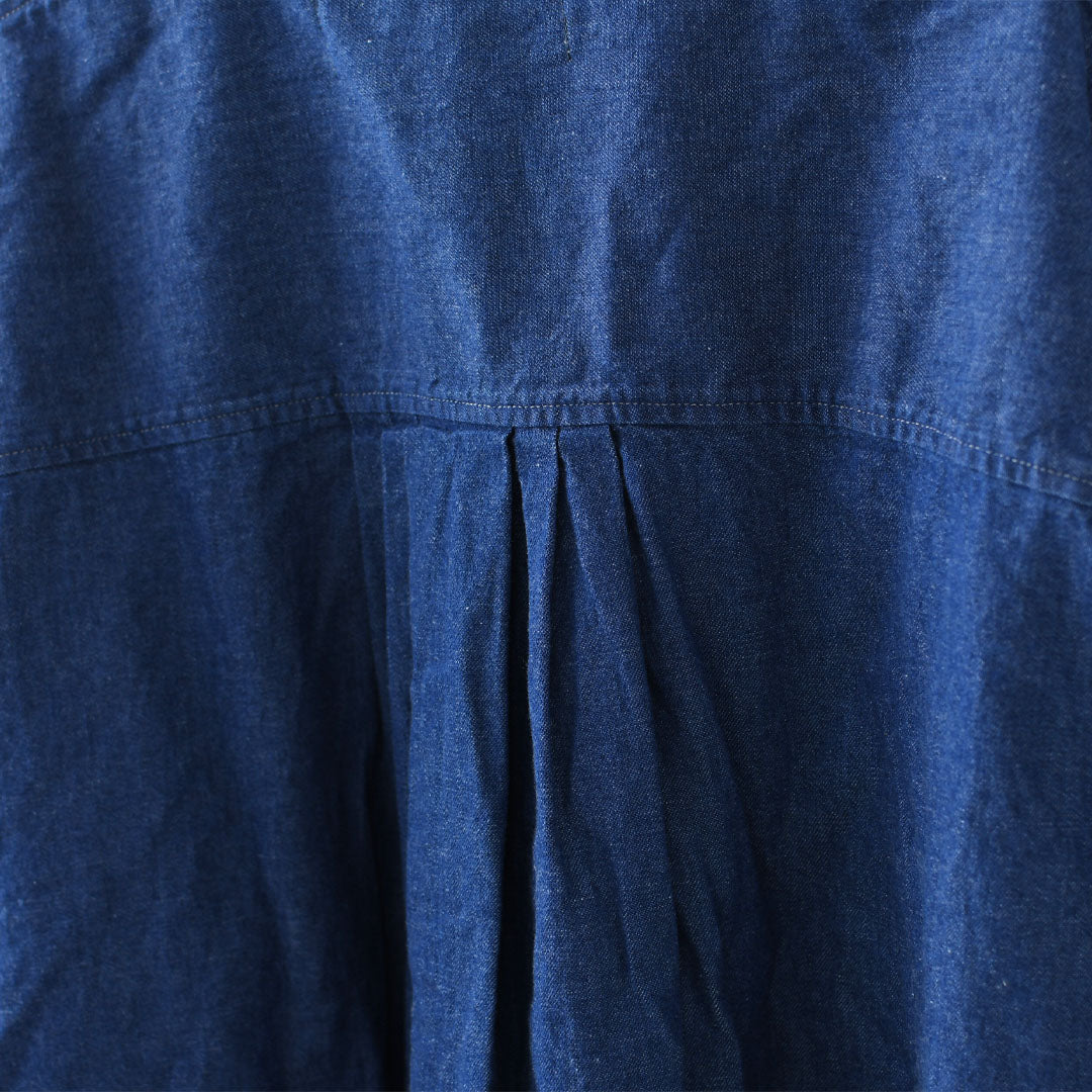 MidiUmi [ミディウミ]  tuck sleeve denim shirt  [3-739959] タックスリーブデニムシャツ・コットンシャツ・長袖・無地・ストーンウォッシュ・バンドカラー・カジュアル・LADY'S [2025AW]