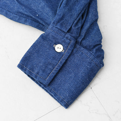 MidiUmi [ミディウミ]  tuck sleeve denim shirt  [3-739959] タックスリーブデニムシャツ・コットンシャツ・長袖・無地・ストーンウォッシュ・バンドカラー・カジュアル・LADY'S [2025AW]