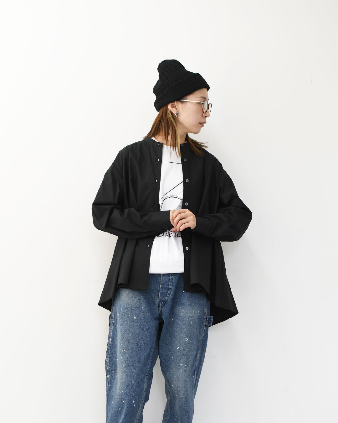 MidiUmi [ミディウミ] A line band collar shirt [3-739996] Aラインバンドカラーシャツ [2025AW]