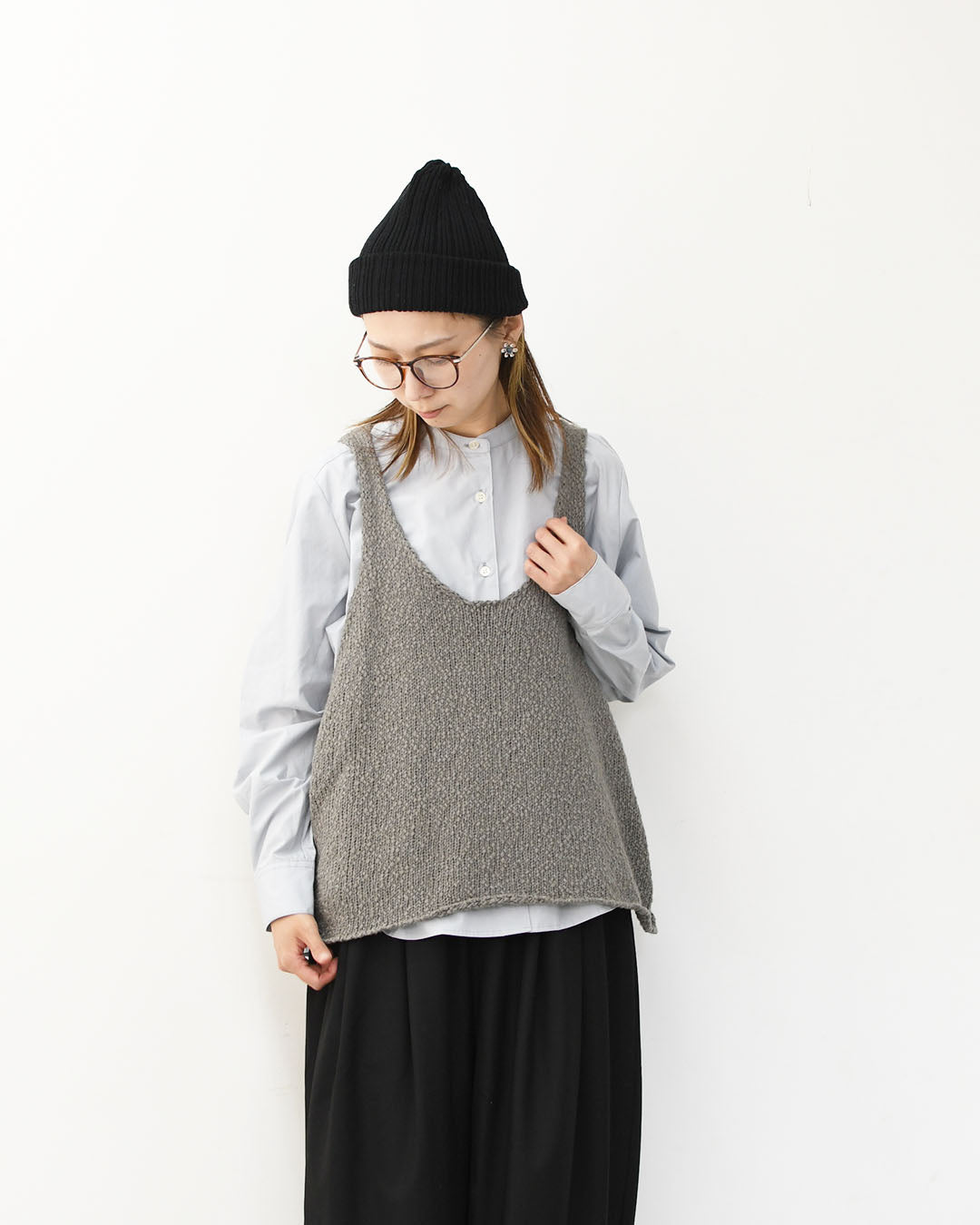 MidiUmi [ミディウミ] A line band collar shirt [3-739996] Aラインバンドカラーシャツ [2025AW]
